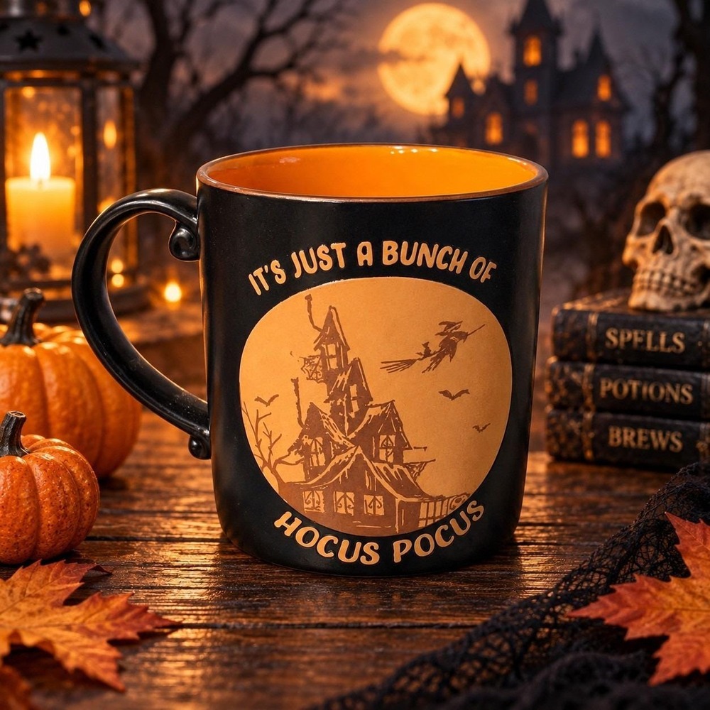 Spectrum Designz Hocus Pocus Halloween Mug Haunted House Witch Black Orange